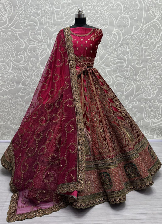 Hand mirror and sequin work on velvet Bridal Lehengacholi