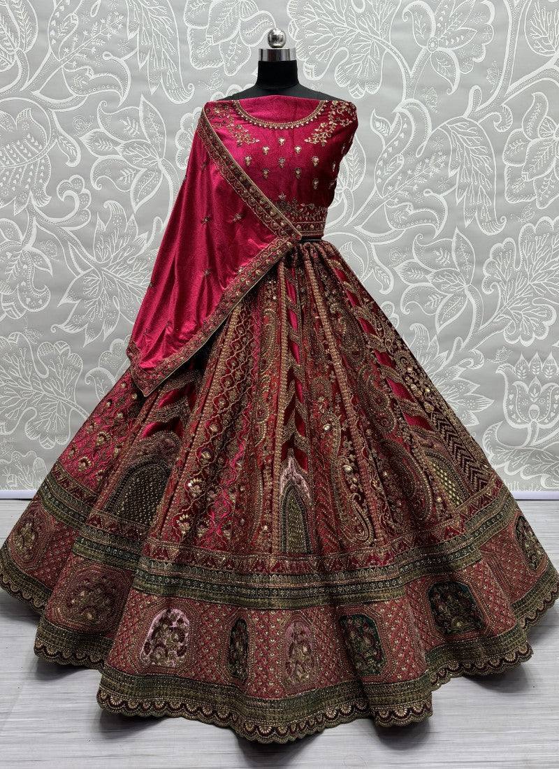 Hand mirror and sequin work on velvet Bridal Lehengacholi