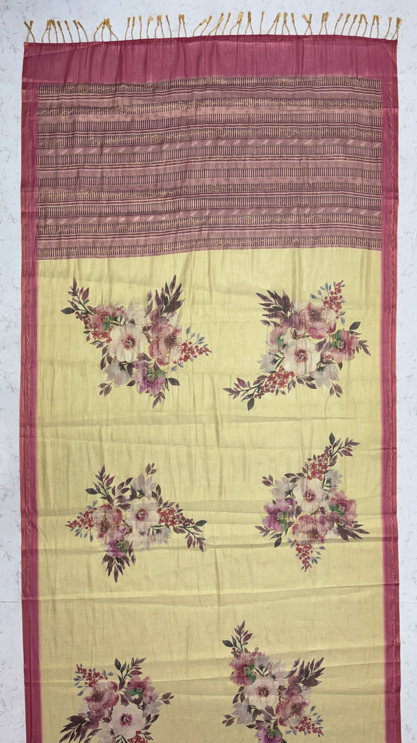 Floral Printed Virana Silk Designer Saree with Elegant Dori Work and Matching Blouse