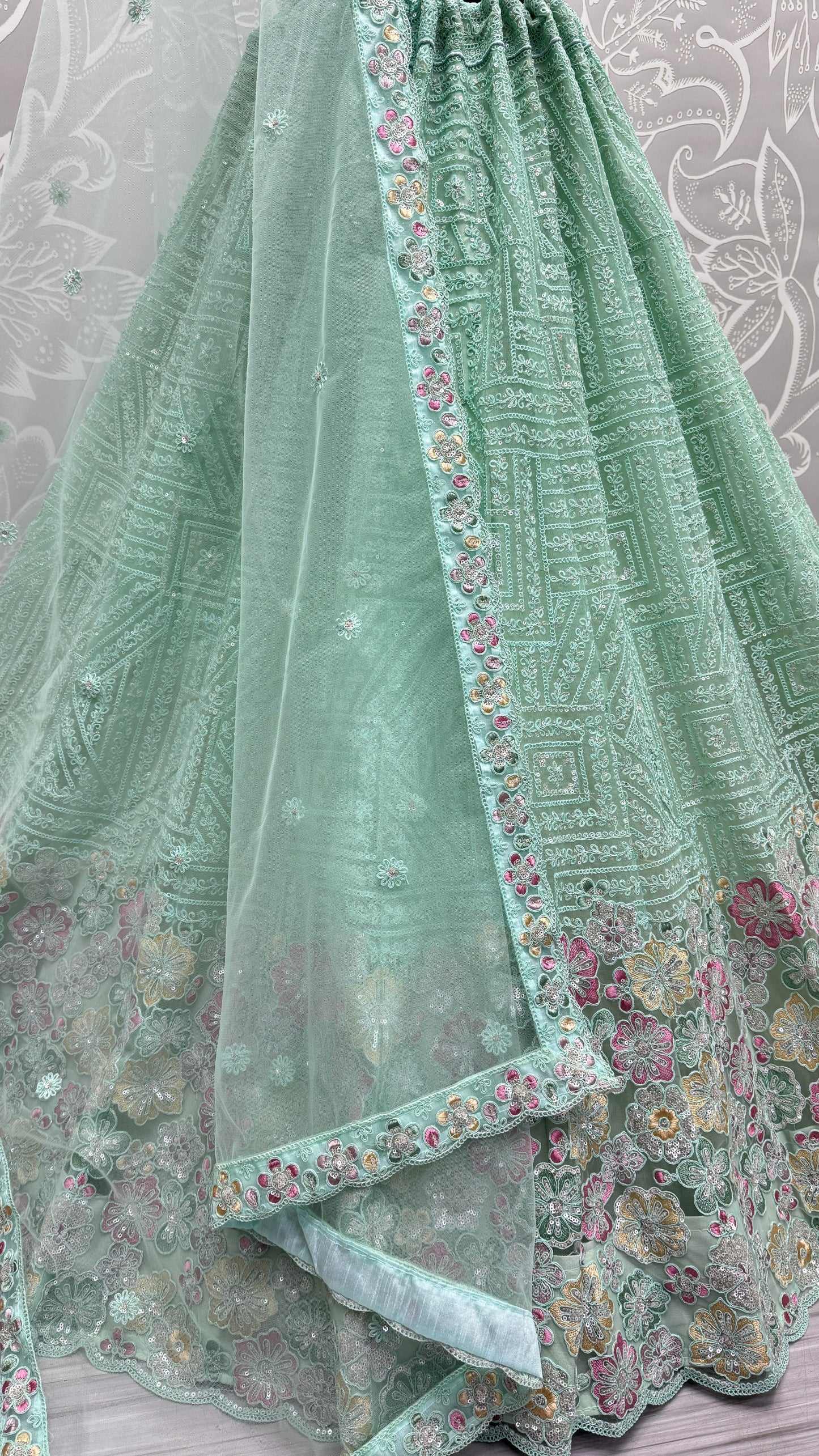 Flower Work Combine with Dori and sequins embroidered Bridesmaids Lehengacholi