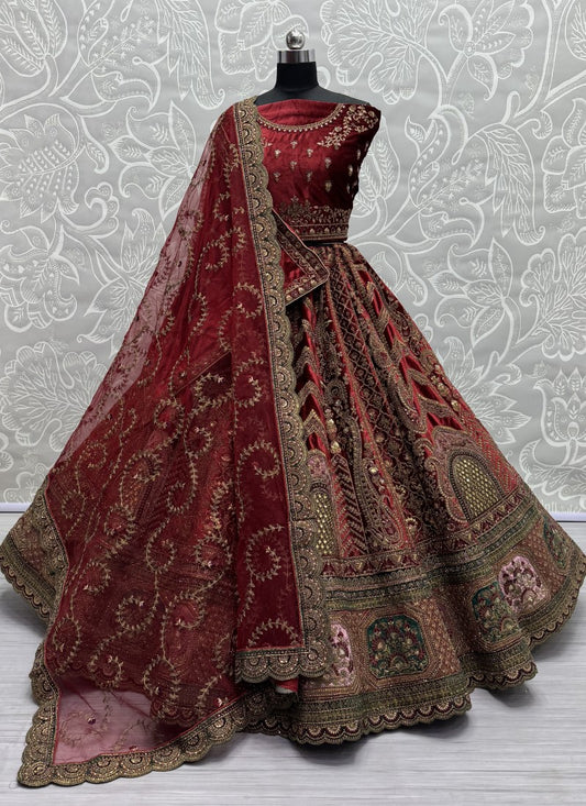Hand mirror and sequin work on velvet Bridal Lehengacholi