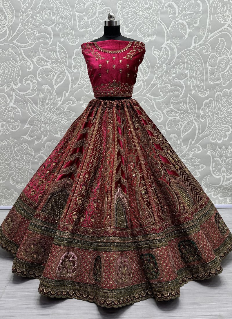 Hand mirror and sequin work on velvet Bridal Lehengacholi