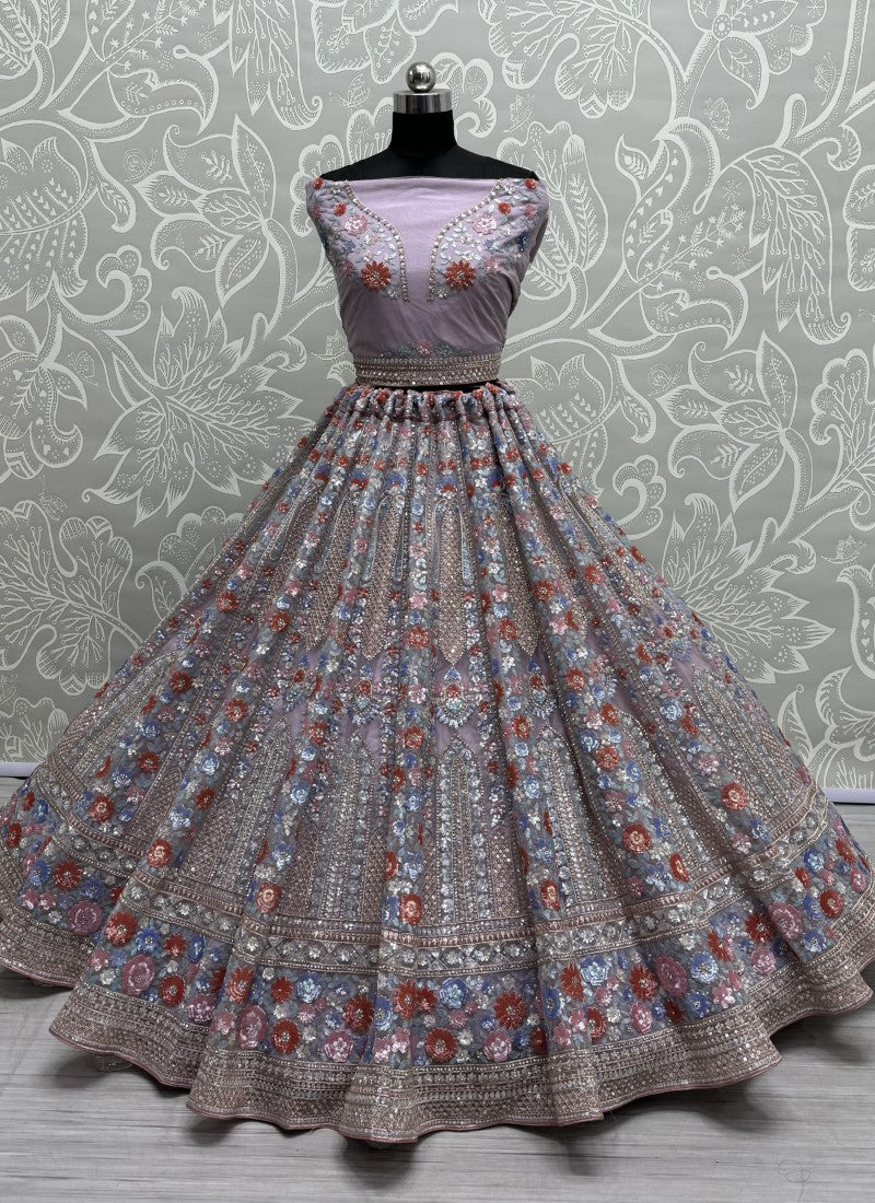 Attractive four sequins Embroidered Partywear Lehengacholi