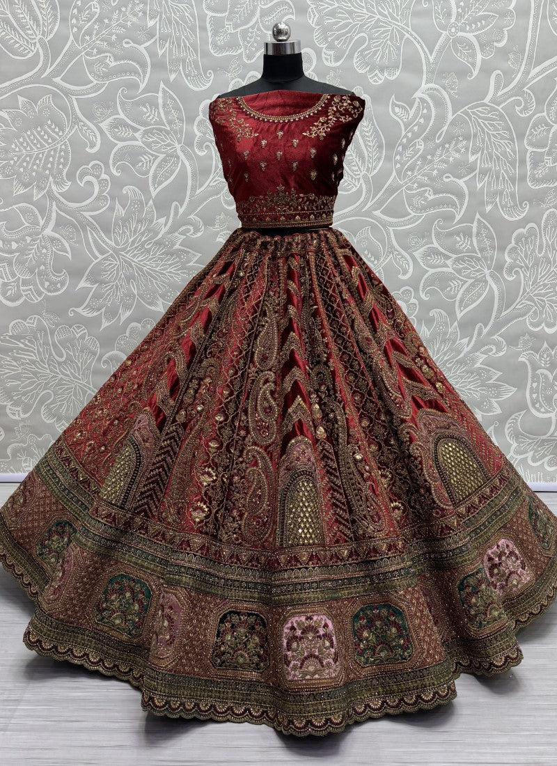 Hand mirror and sequin work on velvet Bridal Lehengacholi