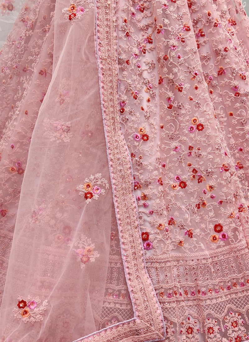 Heavy work coding as well resham embroidered lehenga choli Pink