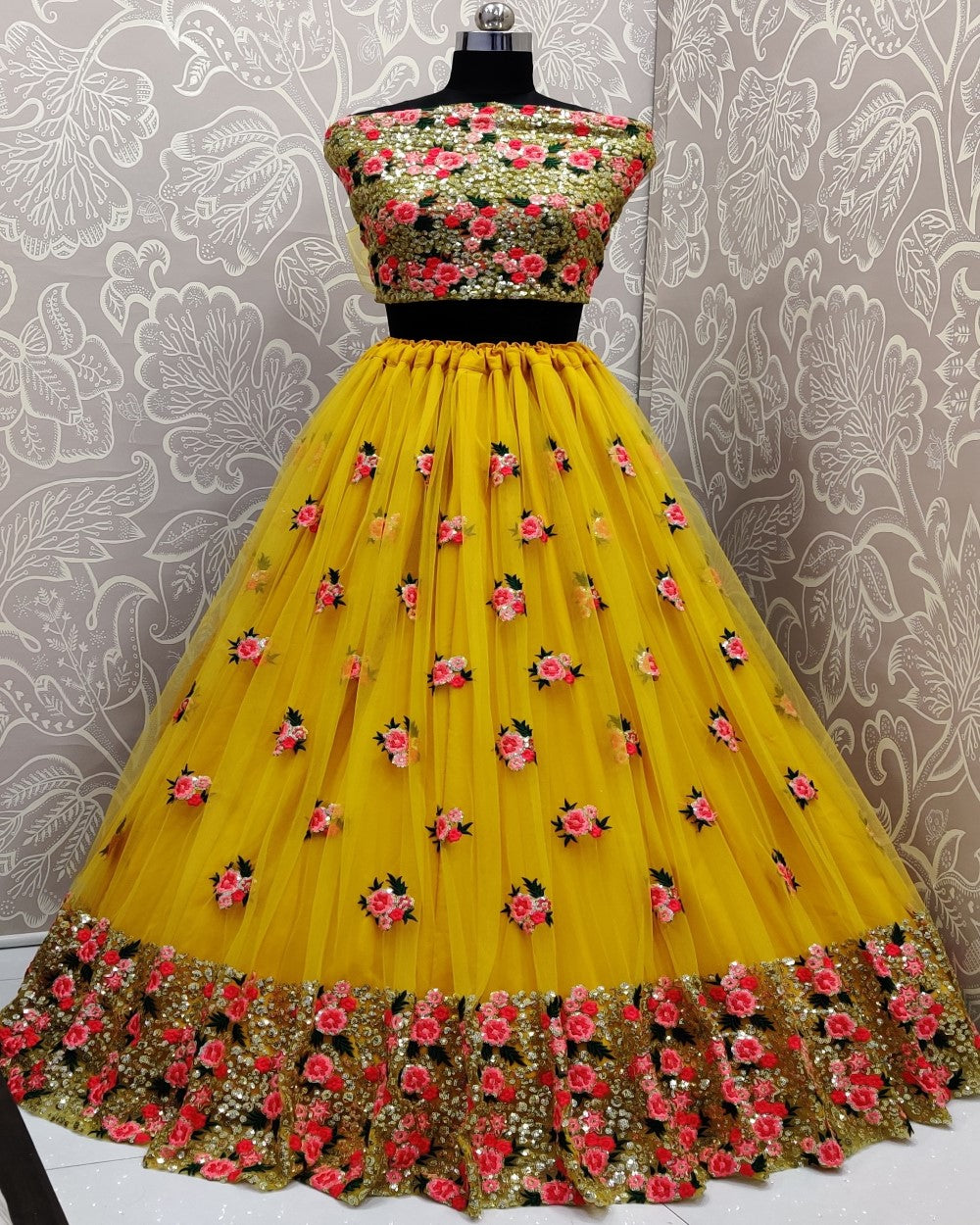 Revealing Thread Embroidery and Sequence Touch Designer Haldi Lehengacholi