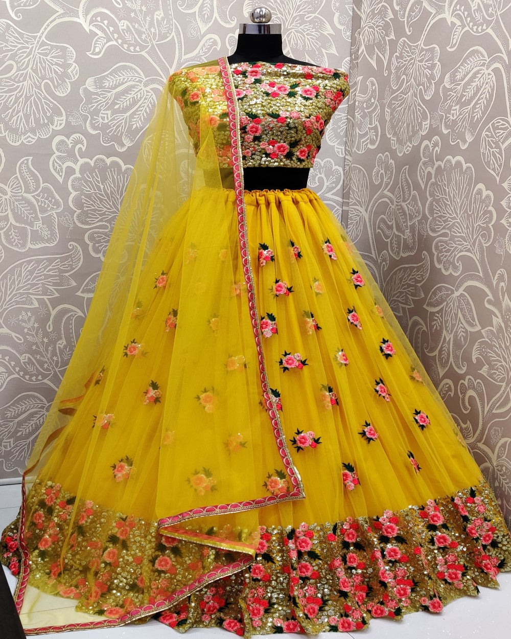 Revealing Thread Embroidery and Sequence Touch Designer Haldi Lehengacholi