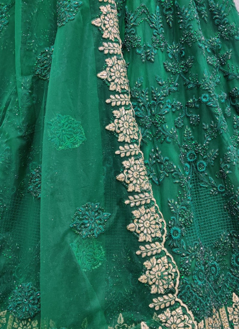 Dori and Multi embroidery work Lehengacholi Green