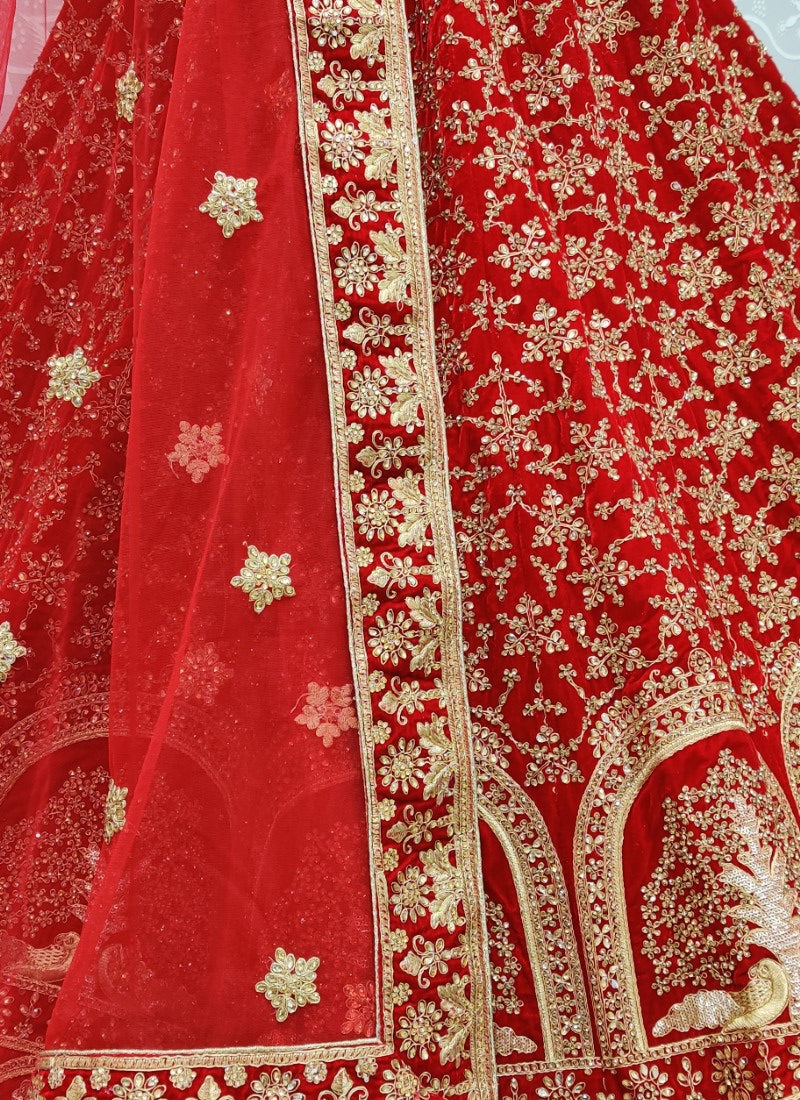 Shiny figure embroidered and Dori work bridal Red Lehengacholi
