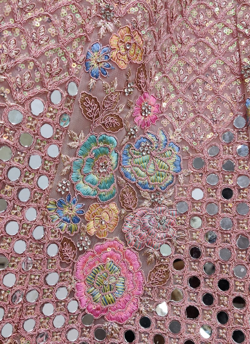 Real mirror and Multi sequins work Bollywood Style Pink Lehengacholi