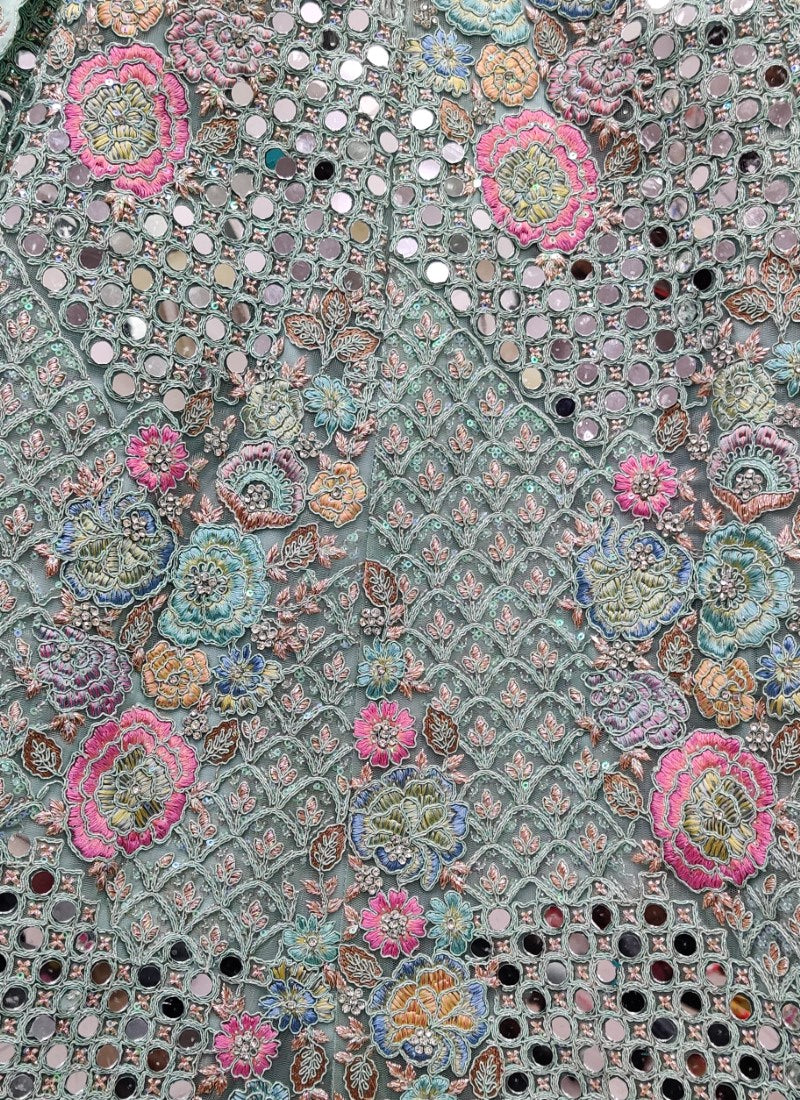 Real mirror and Multi sequins work Bollywood Style Sea Blue Lehengacholi