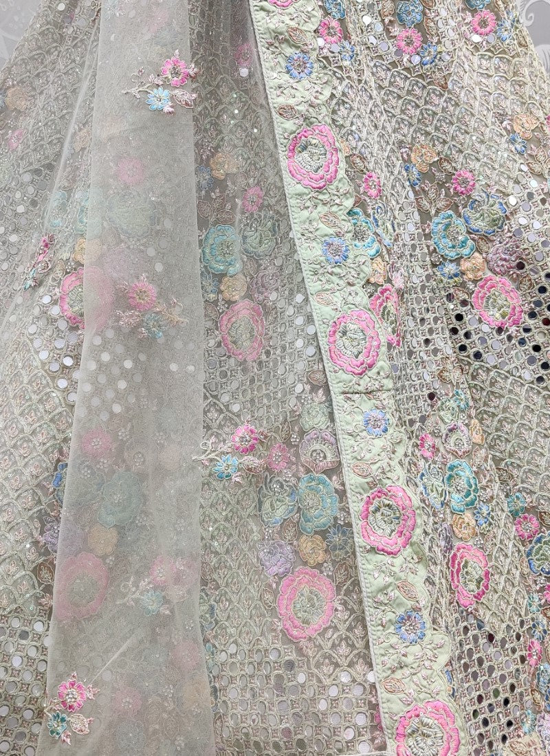 Real mirror and Multi sequins work Bollywood Style Pista Lehengacholi