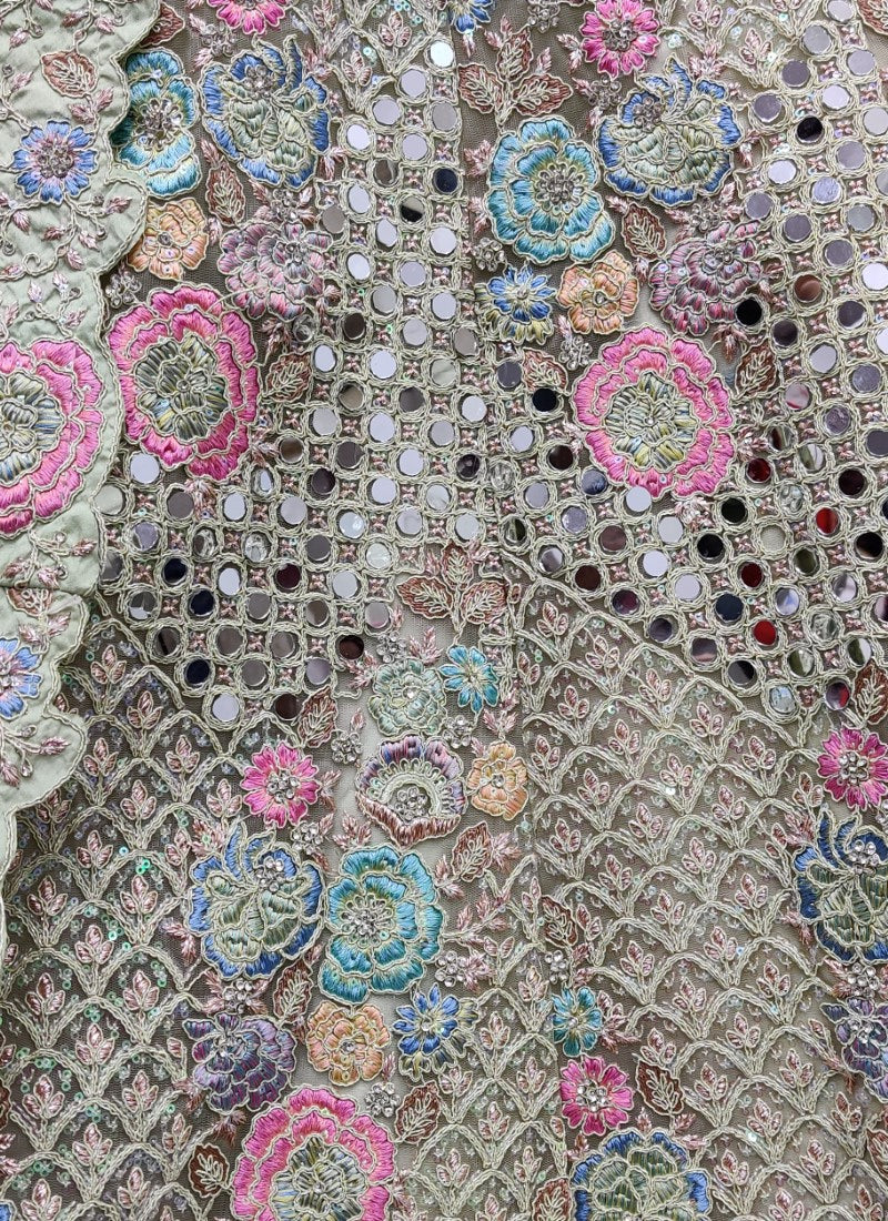 Real mirror and Multi sequins work Bollywood Style Pista Lehengacholi