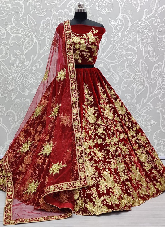 Anjani Signature Maroon Velvet Lehengacholi Instock on Demand