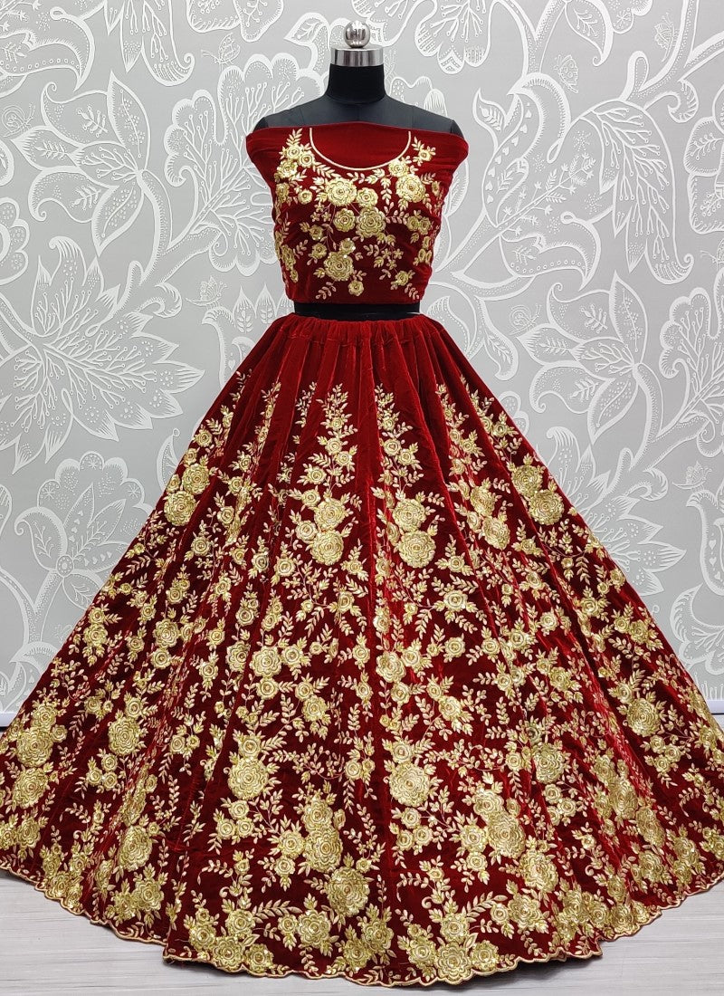 Anjani Signature Maroon Velvet Lehengacholi Instock on Demand