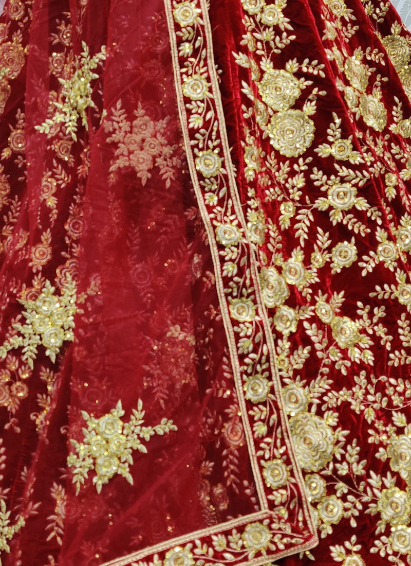 Anjani Signature Maroon Velvet Lehengacholi Instock on Demand