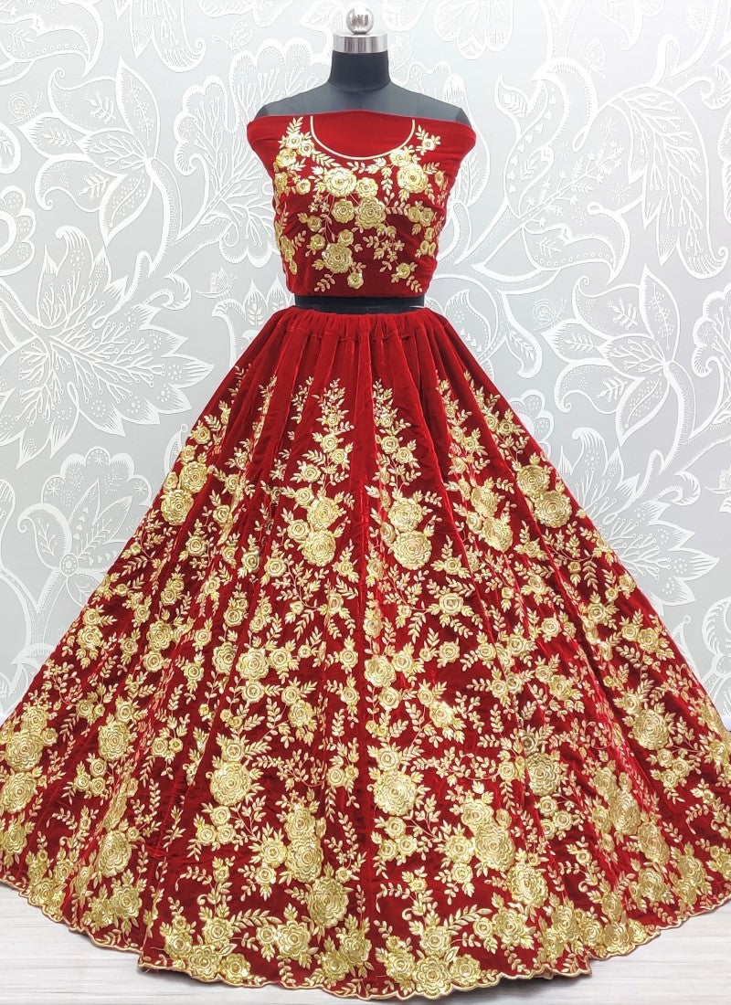 Anjani Signature Red Velvet Lehengacholi Instock on Demand