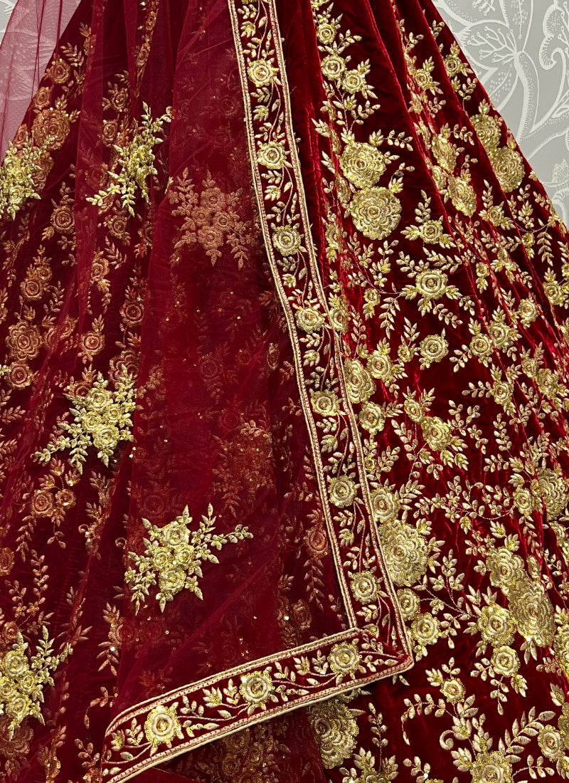 Anjani Signature Dark Maroon Velvet Lehengacholi Instock on Demand