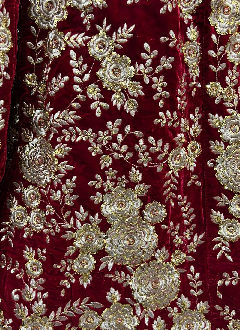 Anjani Signature Dark Maroon Velvet Lehengacholi Instock on Demand
