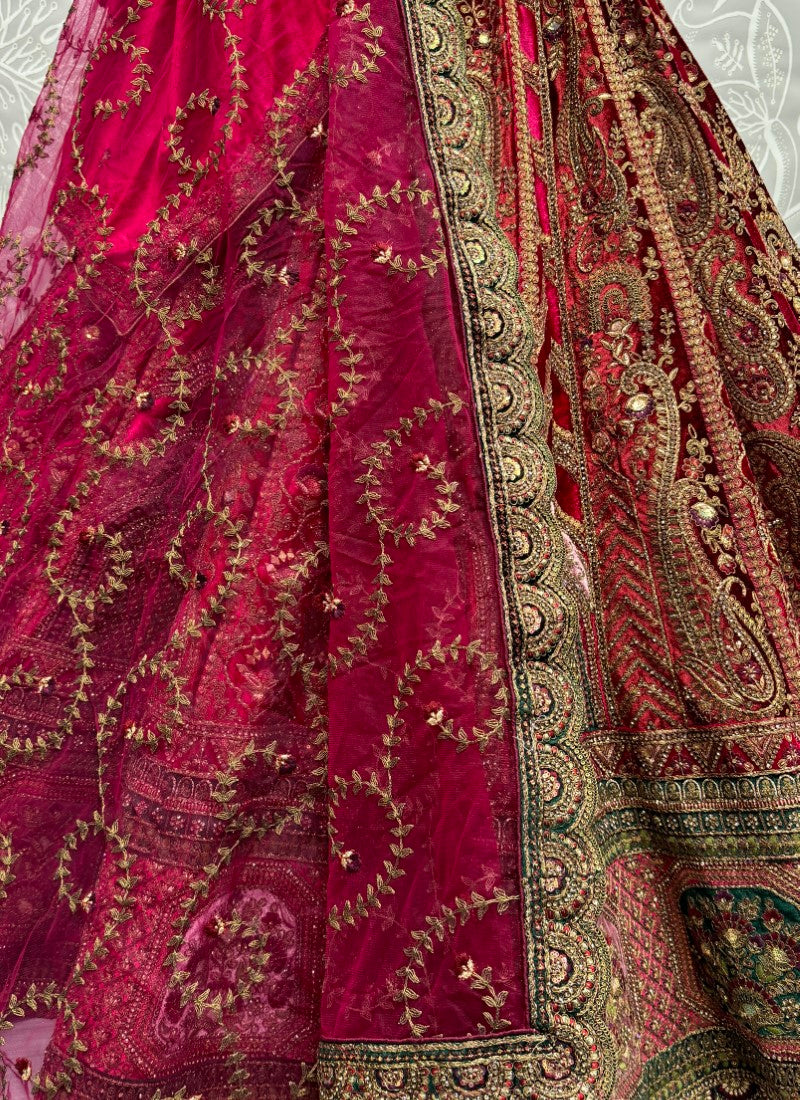 Hand mirror and sequin work on velvet Bridal Lehengacholi