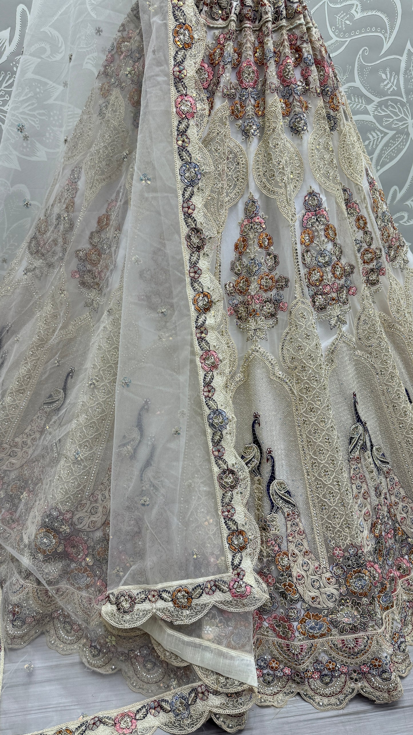 Multi thread and sequins crafted Peacock embroidered Designer partywear Lehengacholi