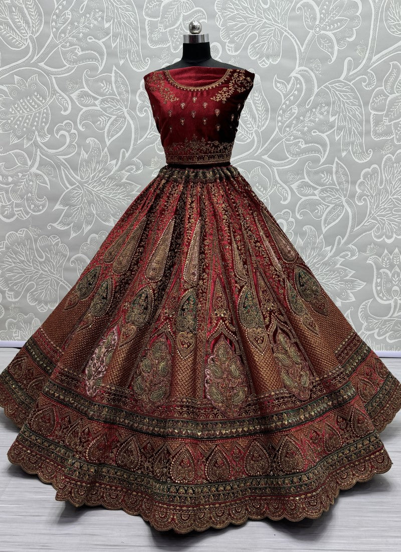 Perfectly Embroidered Velvet Patch work combine bridal Lehengacholi with double dupatta
