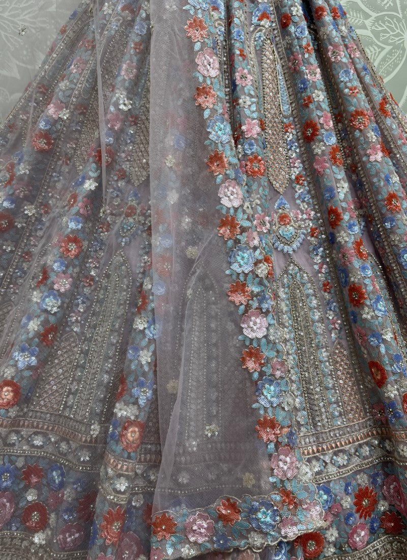 Attractive four sequins Embroidered Partywear Lehengacholi