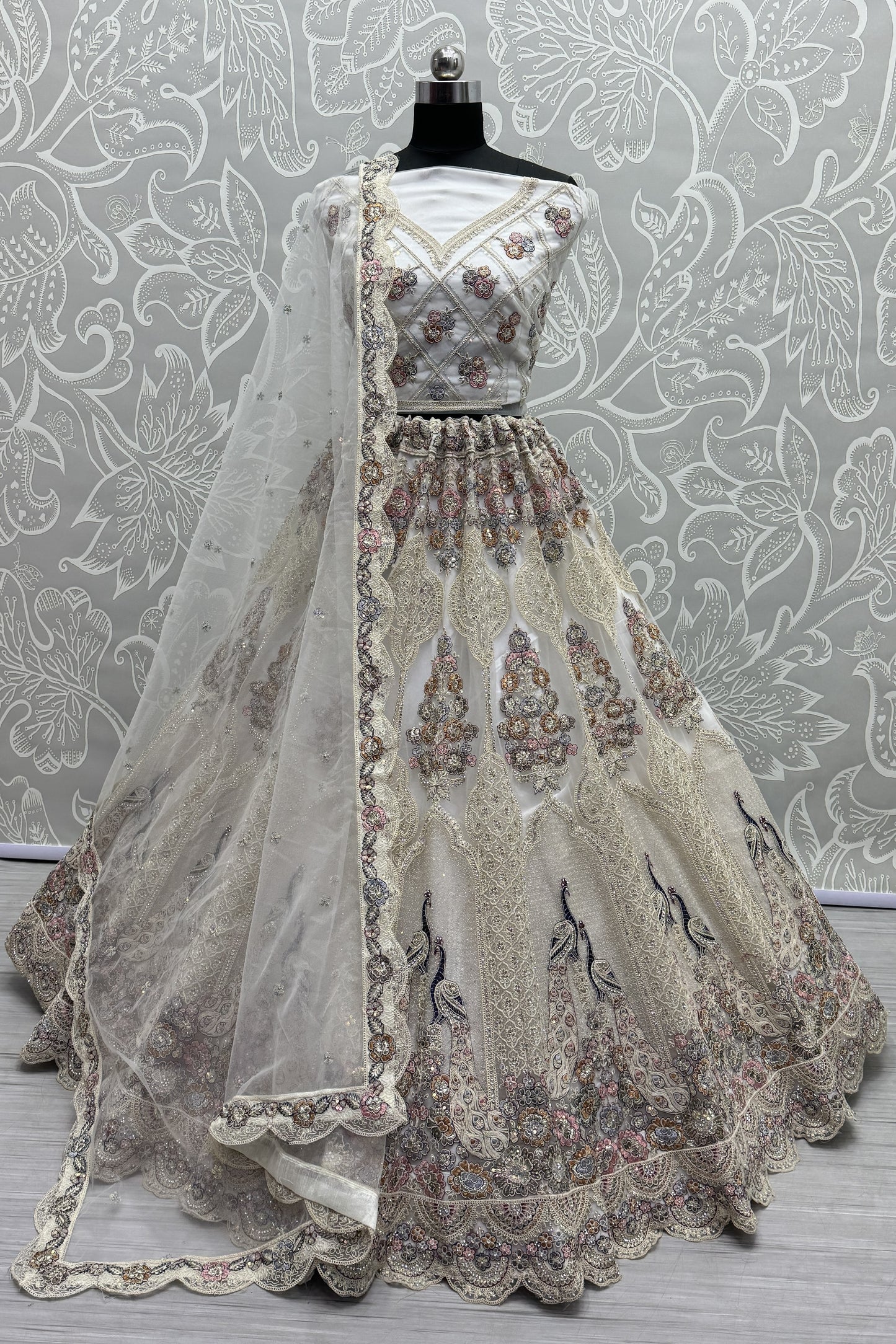 Multi thread and sequins crafted Peacock embroidered Designer partywear Lehengacholi