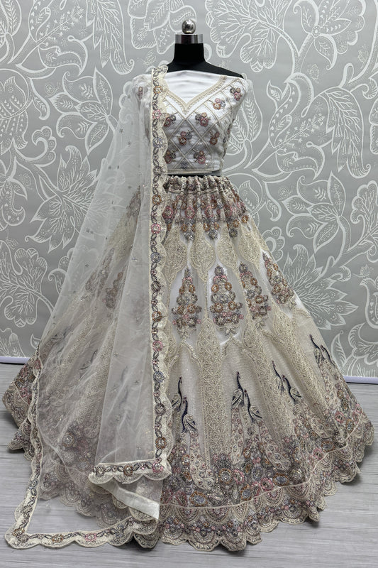 Multi thread and sequins crafted Peacock embroidered Designer partywear Lehengacholi