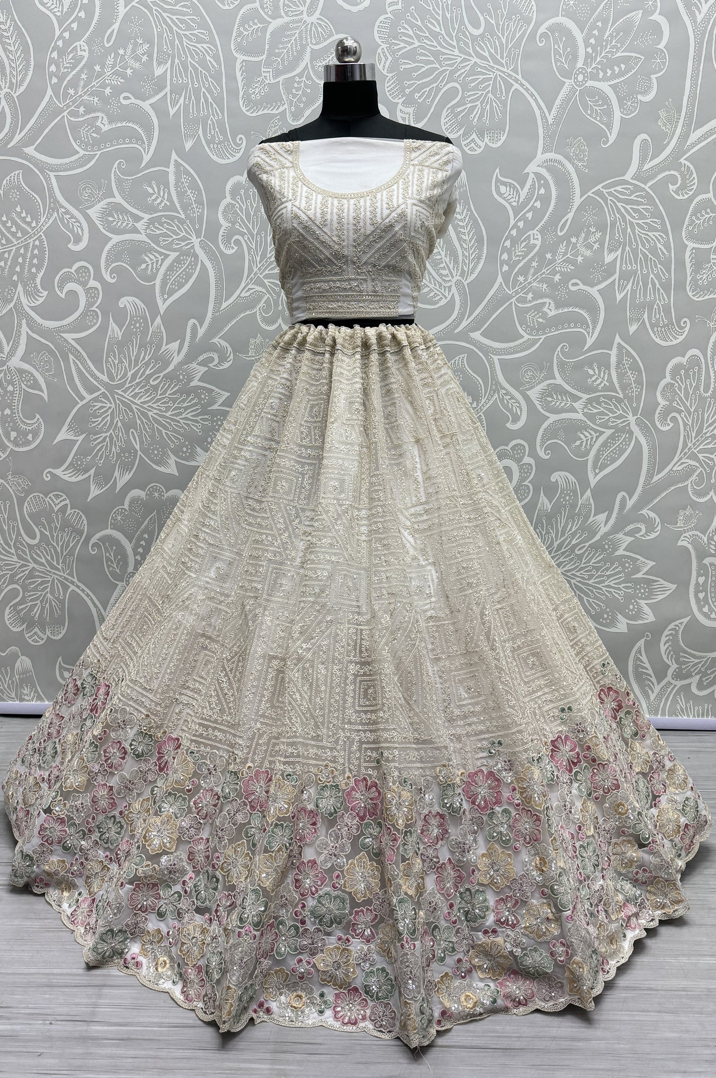 Flower Work Combine with Dori and sequins embroidered Bridesmaids Lehengacholi