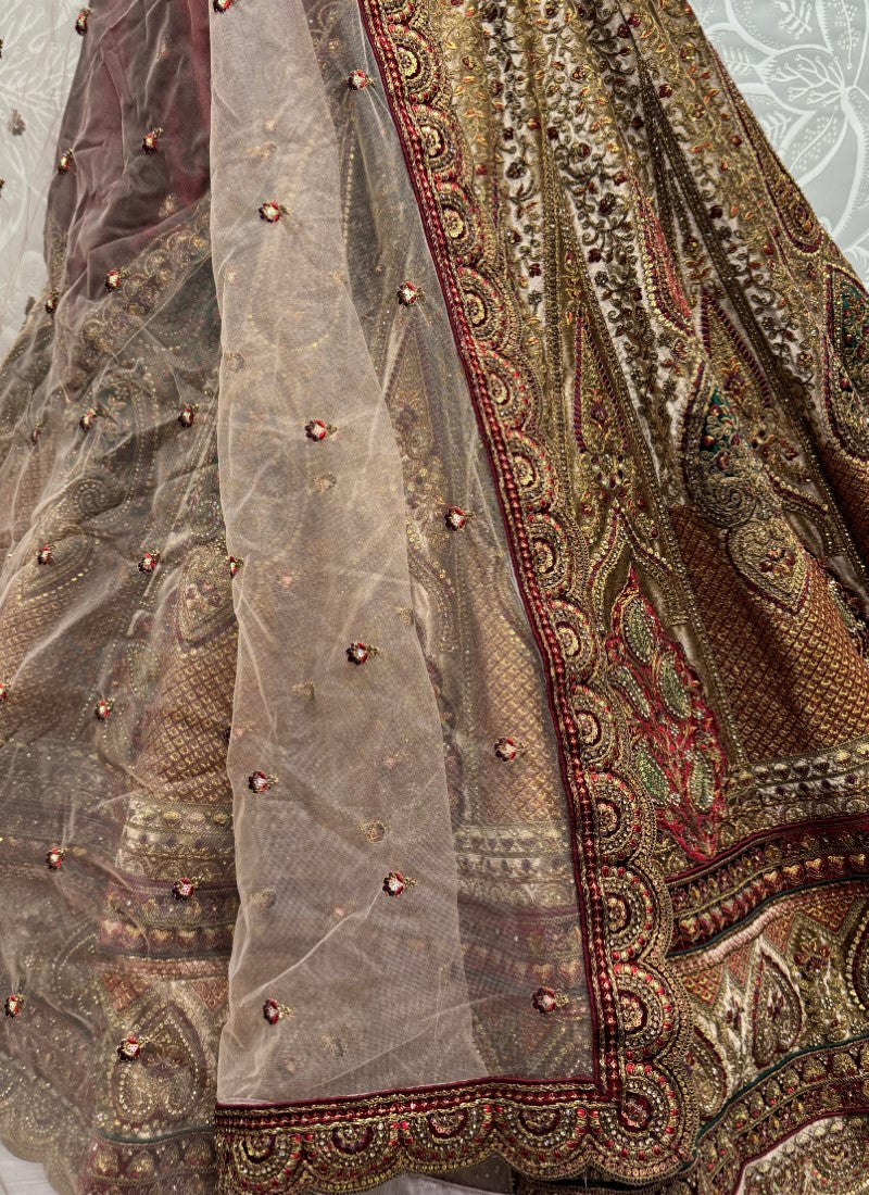 Perfectly Embroidered Velvet Patch work combine bridal Lehengacholi with double dupatta