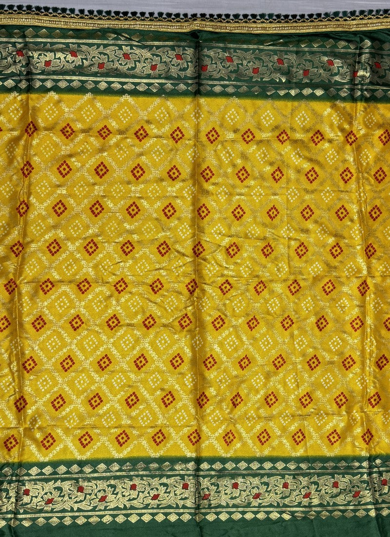 Haldi function special Lehengacholi Bandhani print dupatta with beautiful Latkan
