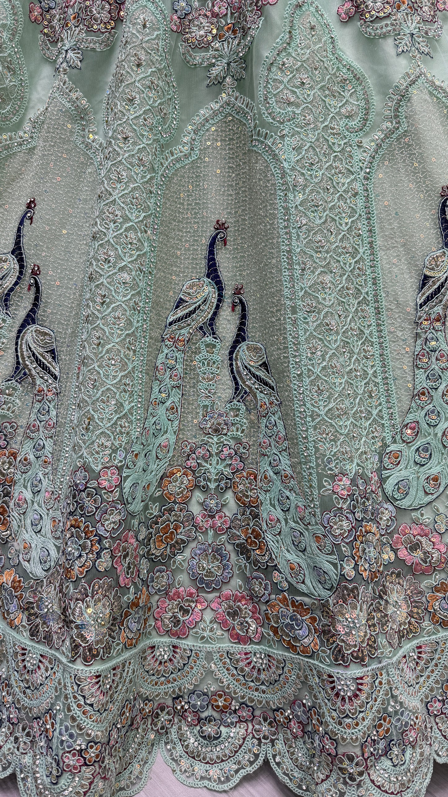 Multi thread and sequins crafted Peacock embroidered Designer partywear Lehengacholi