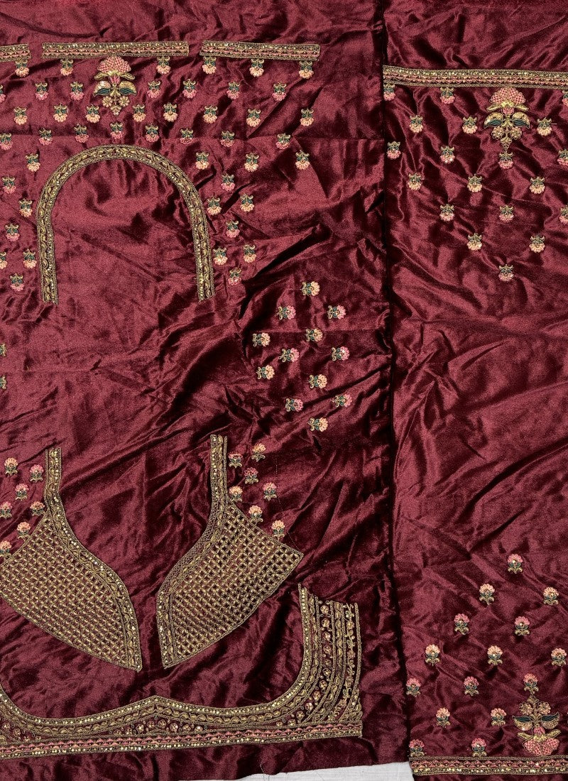 Double dupatta and heavy velvet patchwork attached designer bridal Lehengacholi in Cream colour