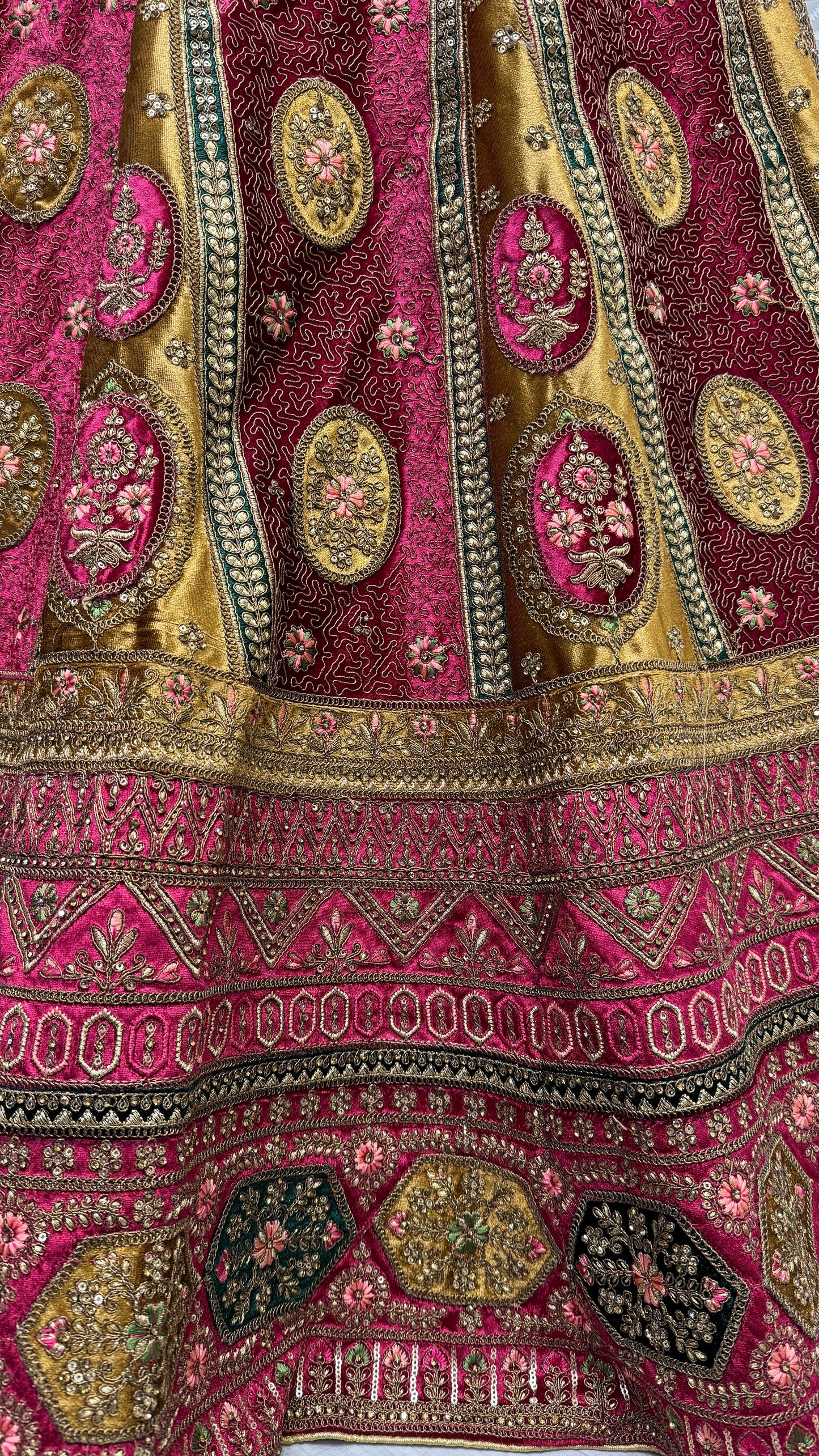 Amazing Kali With Patch Work Design Bridal Lehenga Choli In Raspberry