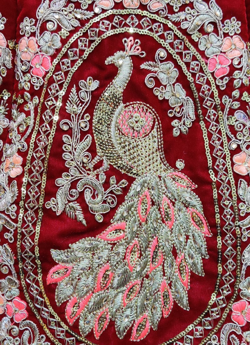 Peacock Embroidered very well designed flared Bridal Red Lehengacholi