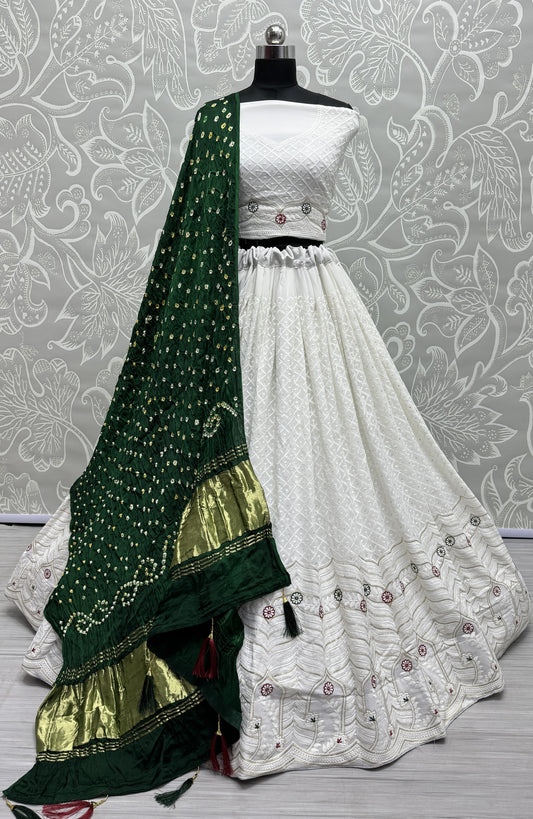 Lakhaanvi Cotton Thread work Lehenga with Pure Bandhej Dupatta