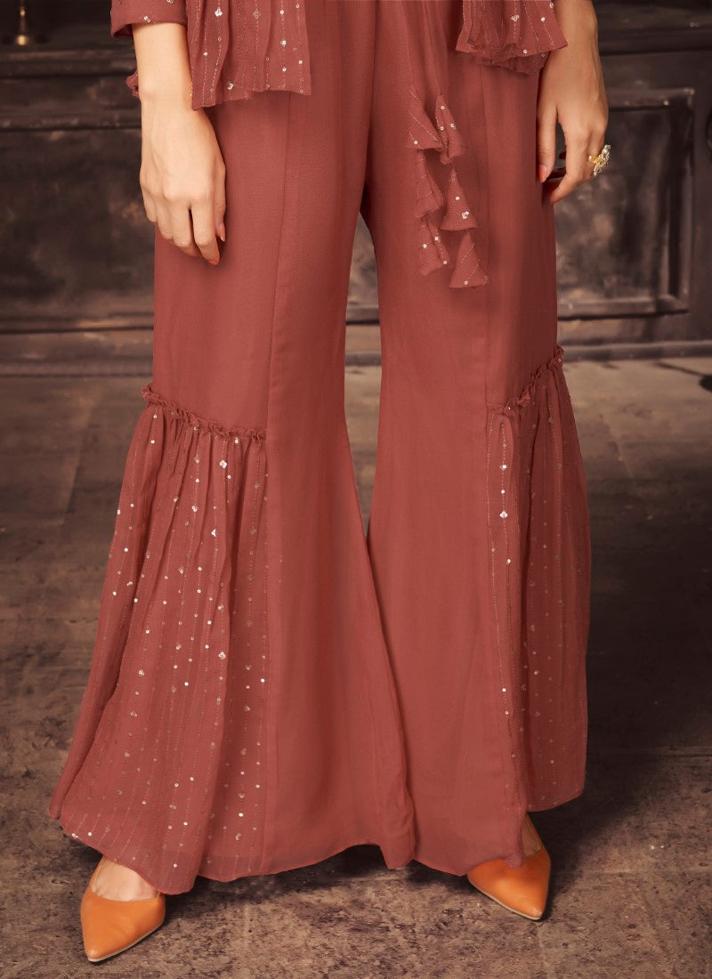 Crimson indo-western style Georgette Palazzosuit