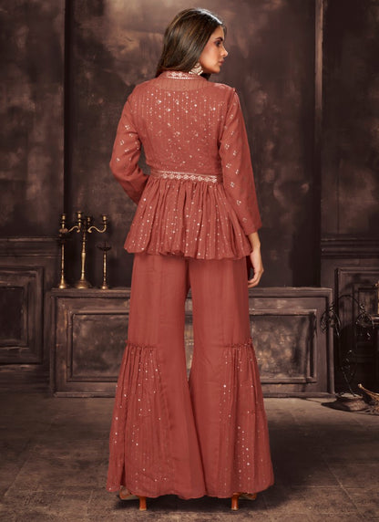 Crimson indo-western style Georgette Palazzosuit