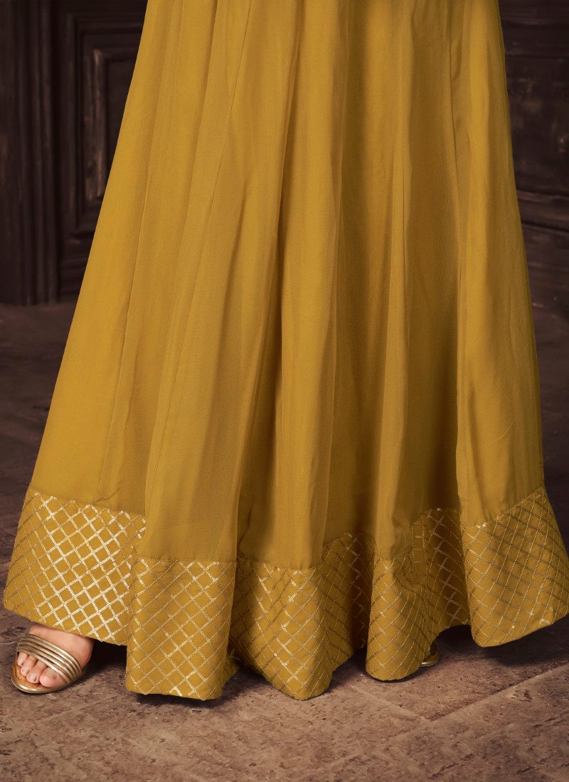 Mustard lehenga and peplum blouse designer ready to wear haldi function outfits