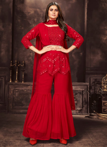 Attractive red palazzo and top combine outfit party to attend