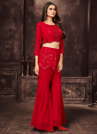 Attractive red palazzo and top combine outfit party to attend