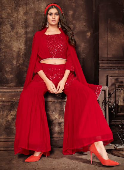 Attractive red palazzo and top combine outfit party to attend