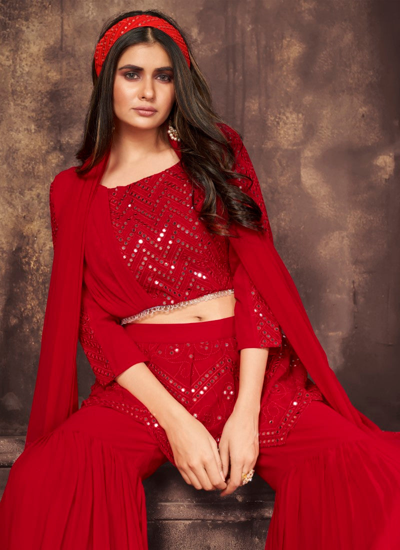 Attractive red palazzo and top combine outfit party to attend