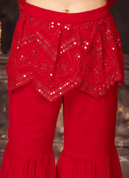 Attractive red palazzo and top combine outfit party to attend