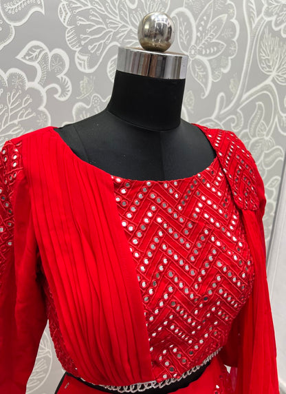 Attractive red palazzo and top combine outfit party to attend