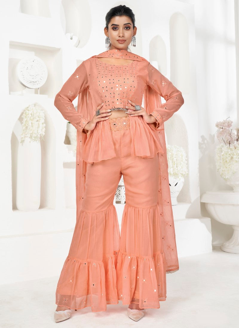 Pink Designer palazzo and kameez set with dupatta