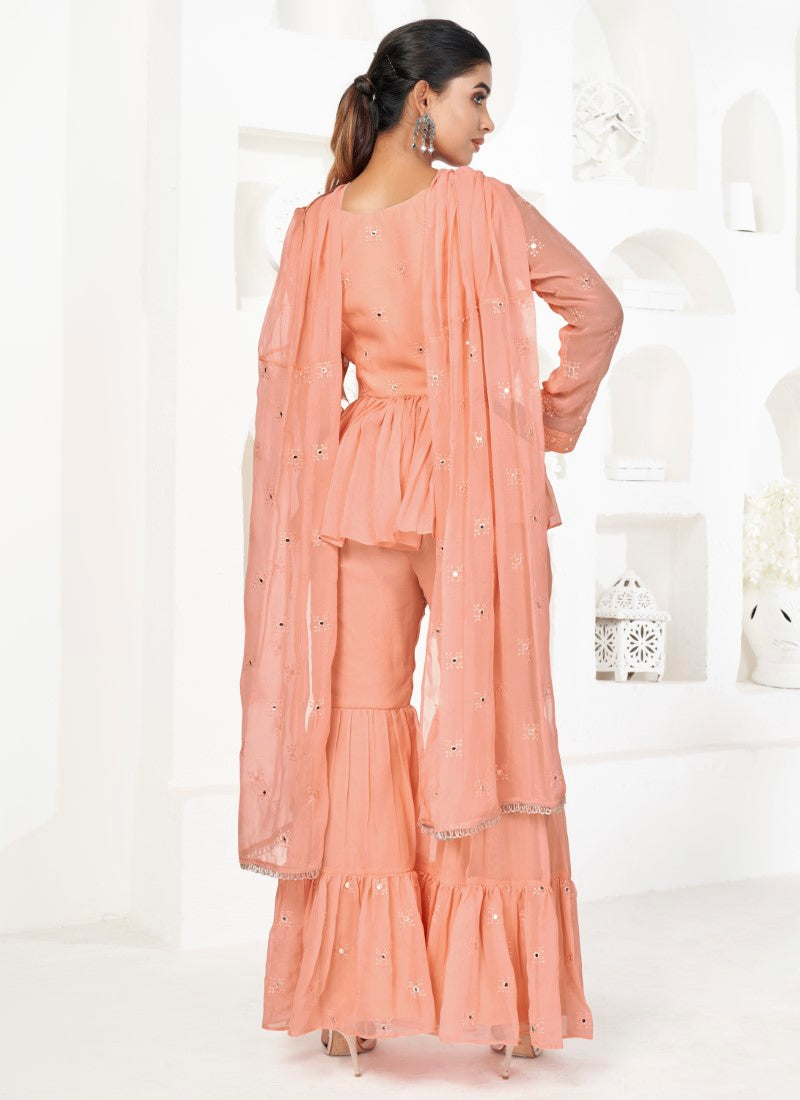 Pink Designer palazzo and kameez set with dupatta