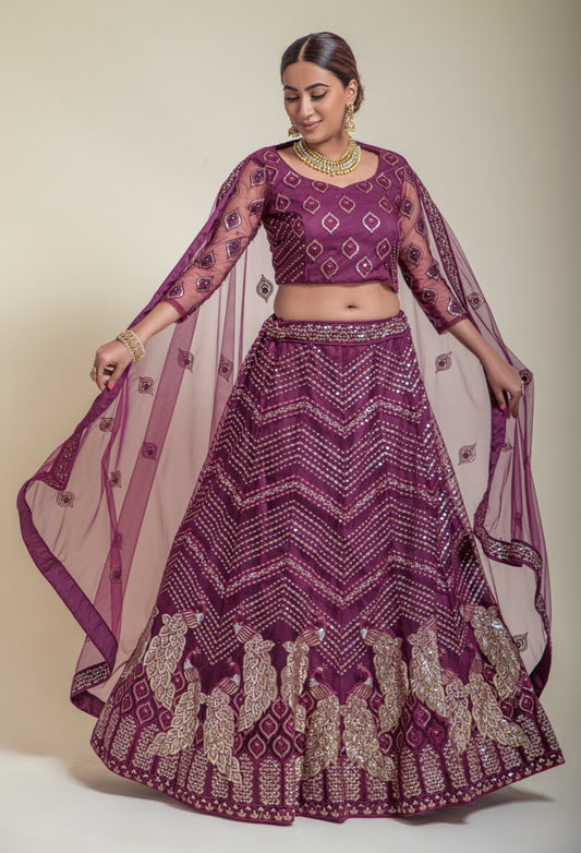 Purple color Designer embroidered sequins Lehengacholi