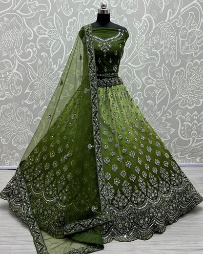 Mirror work in Shaded color lehenga choli for weeding season